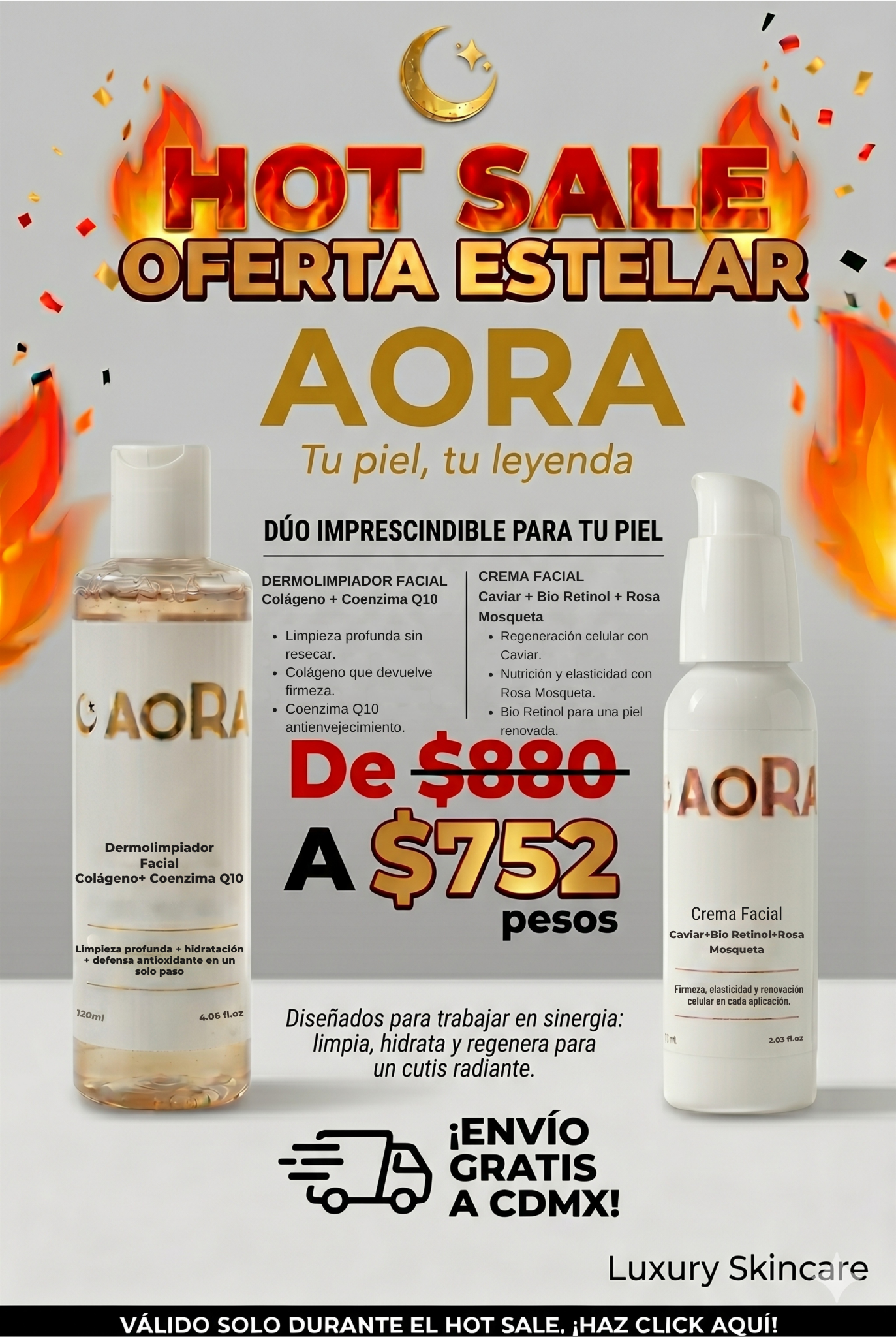 Hot Sale: Dúo AORA (Dermolimpiador + Crema Facial)